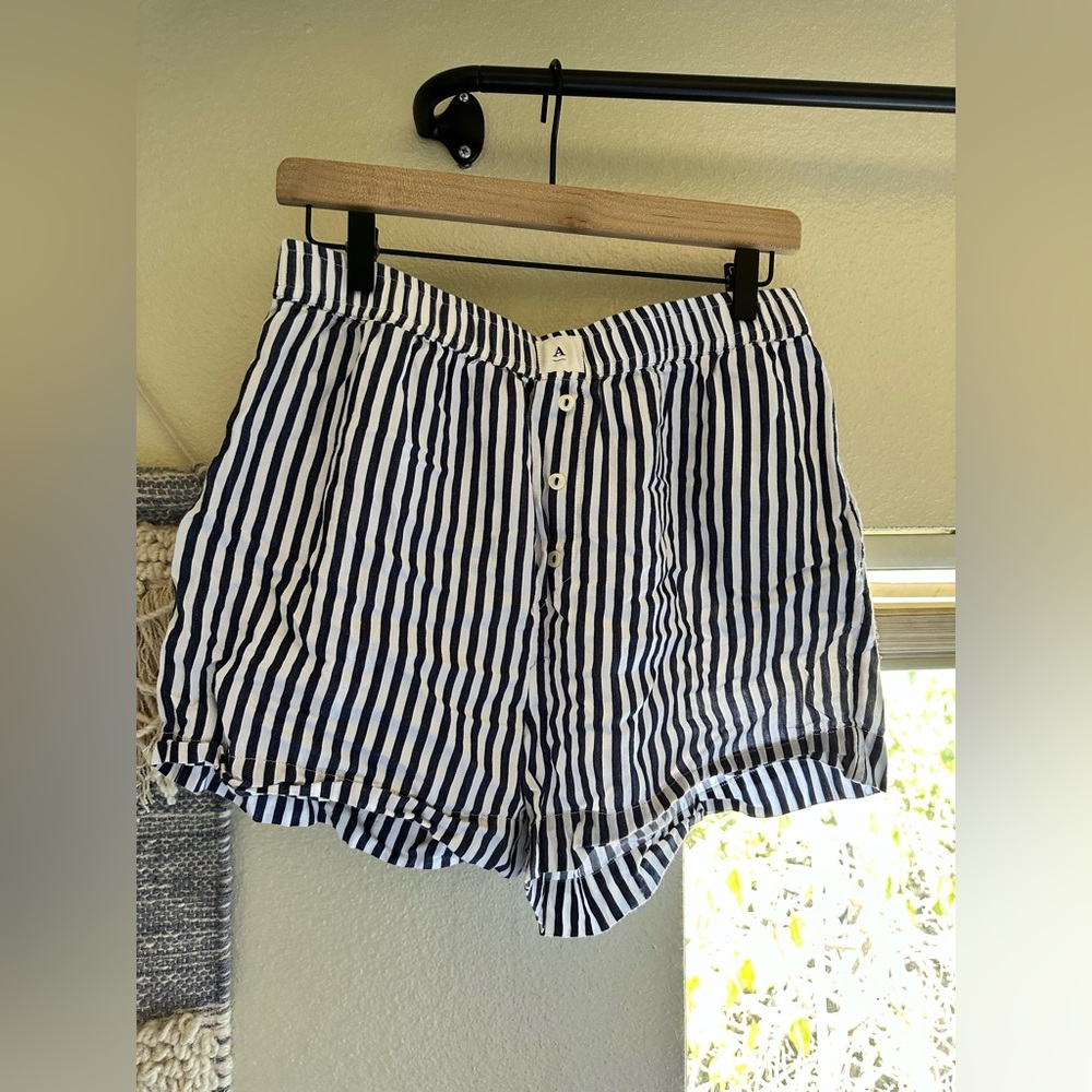 Anthropologie Striped High Waist Shorts in Navy and White